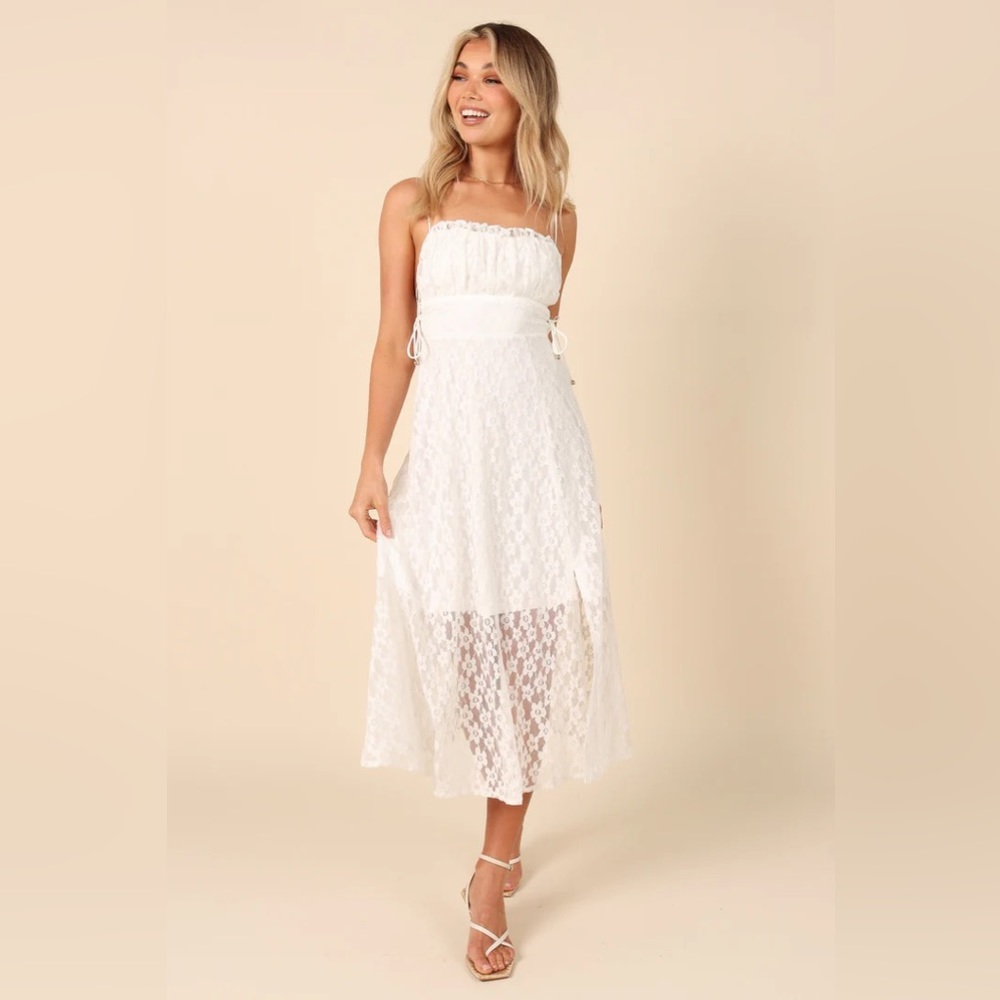 NEW WOMEN QUINN LACE MIDI DRESS - WHITE SIZE / L